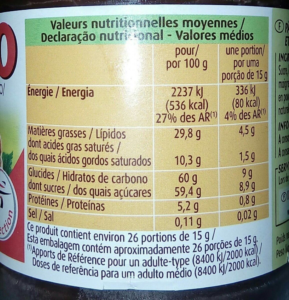 Pâte à tartiner noikao - Nutrition facts - fr