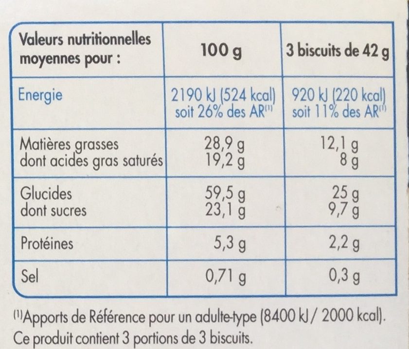 Galets de Quimper au beurre de Bretagne - Nutrition facts - fr