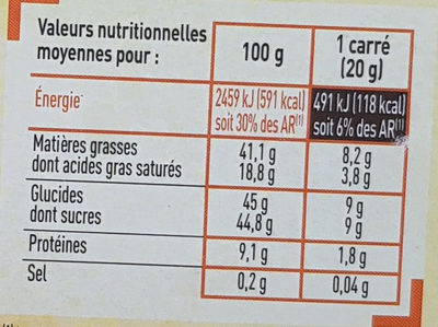 chocolat blanc noisettes entière - Nutrition facts - fr