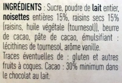 Chocolat Lait Raisins & Noisettes - Ingredients