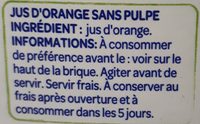 100% pur jus orange sans pulpe - Ingredients - fr
