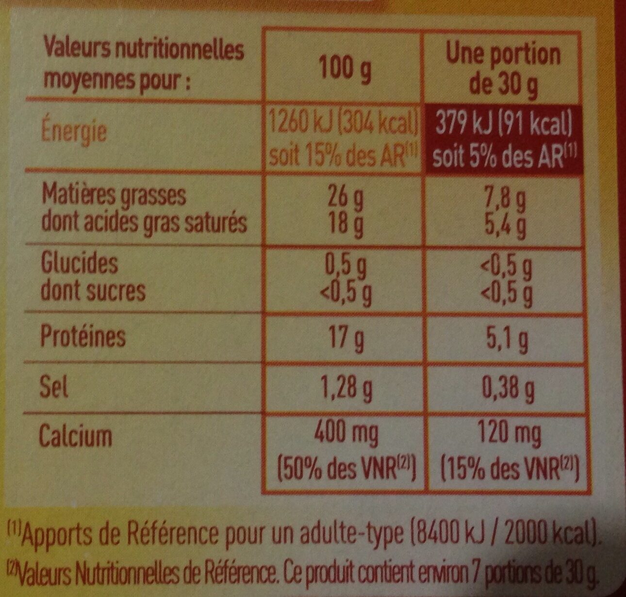 BRIQUE DE VACHE LP 200g - Nutrition facts - fr