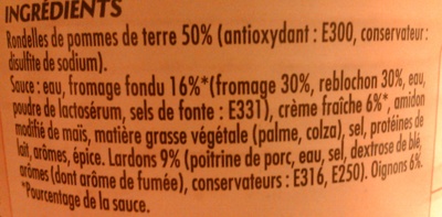 Tartiflette aux Lardons & Oignons - Ingredients - fr
