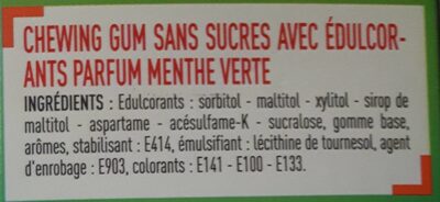 Chewing-gum Parfum Menthe Verte Sans sucres 25gx3 75g - Nutrition facts
