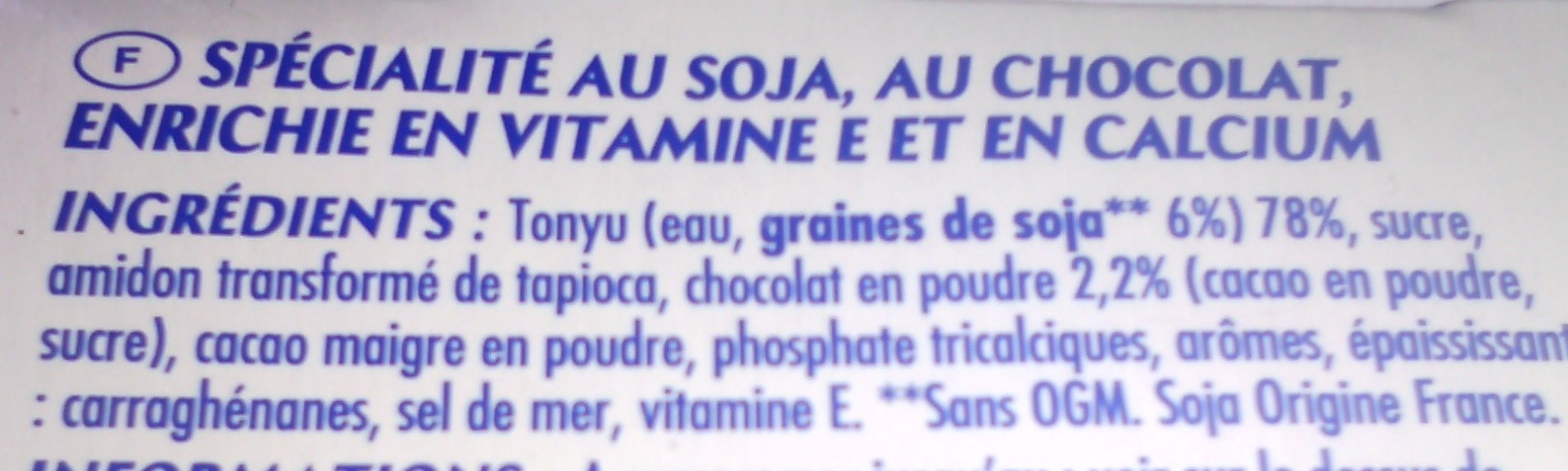 Soja chocolat (4 Pots) - Ingredients - fr