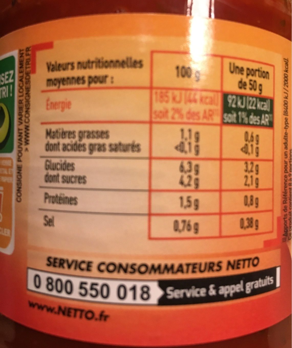Napolitaine aux légumes cuisinés - Nutrition facts - fr