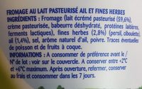 Printendre - Fromage ail et fines herbes - Ingredients - fr