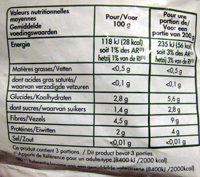 Haricots verts très fins bio - Nutrition facts - fr
