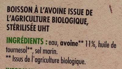 Boisson à l'avoine bio - Ingredients - fr