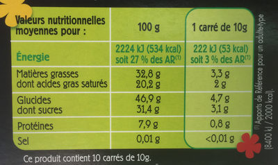Chocolat noir quinoa bio - Nutrition facts - fr