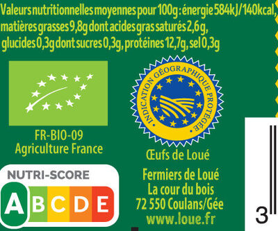 10 oeufs fermiers bio de - Nutrition facts - fr