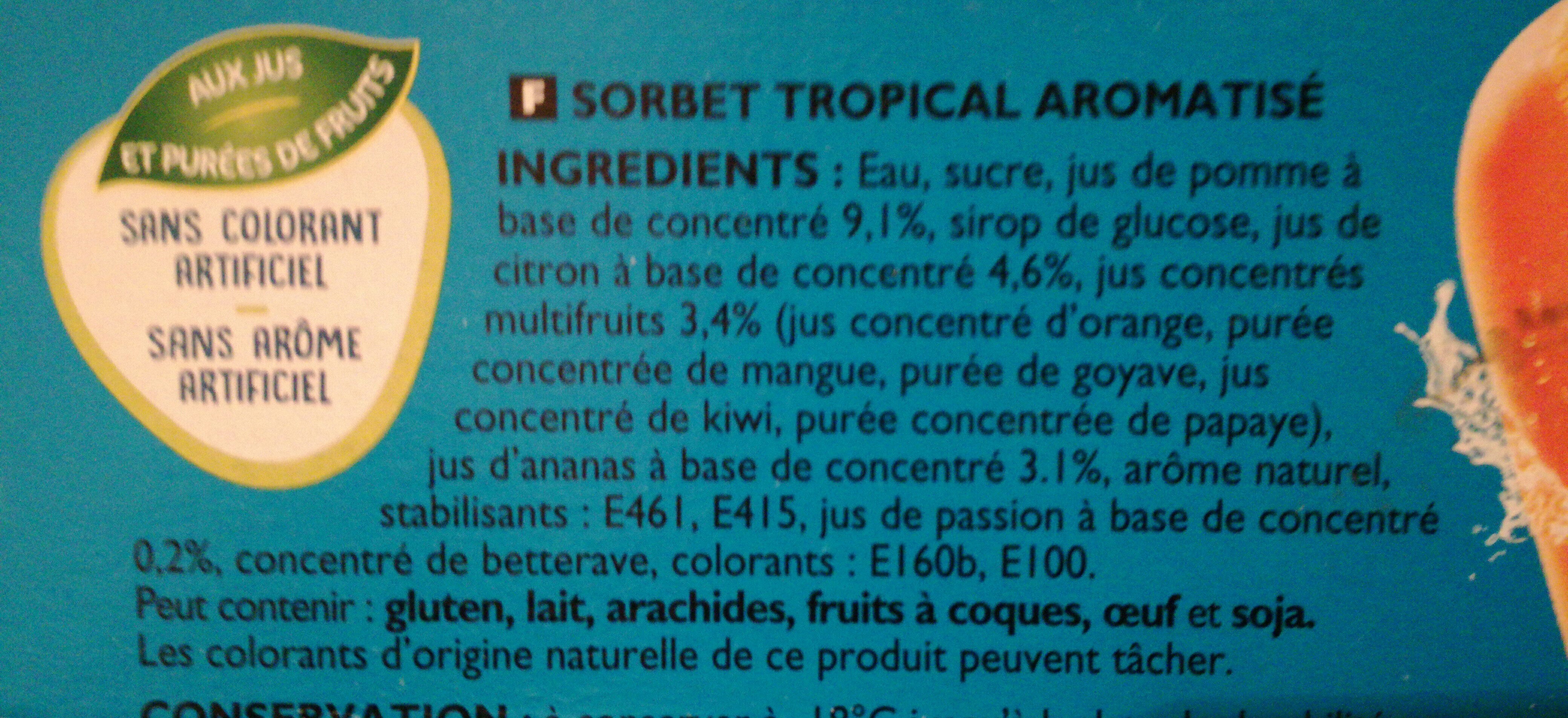 Oasis sorbet Tropical - Ingredients - fr