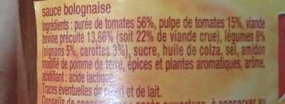 Sauce tomate à la bolognaise - Nutrition facts - fr