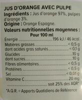Pur jus d'orange avec pulpe - Nutrition facts - fr