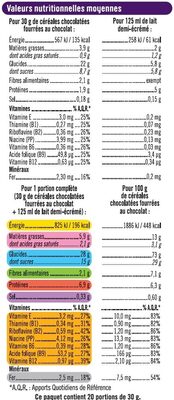 Céréales chocolatées et fourrées au chocolat - Nutrition facts - fr
