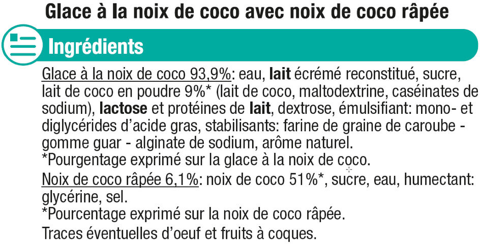 Glace à la noix de coco - Ingredients - fr