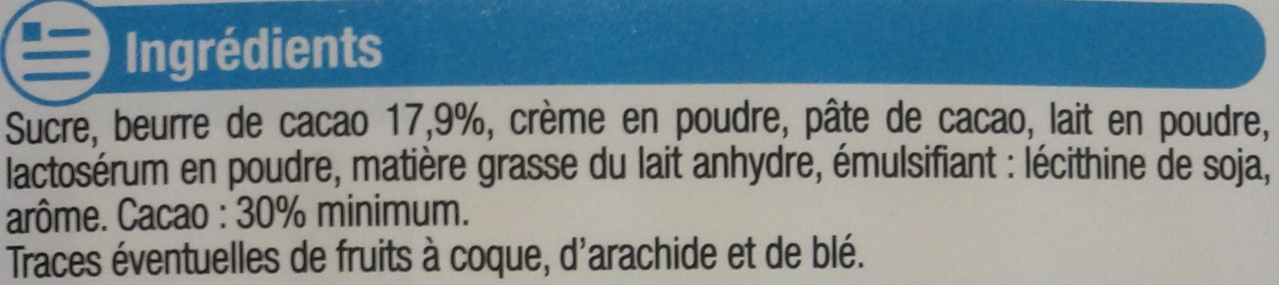 Chocolat lait pays alpin - Ingredients - fr