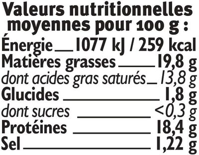 Fromage de chèvre lait pasteurisé 19,8% de matière grasse Bio - Nutrition facts - fr