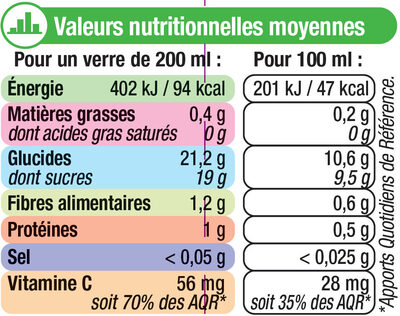 Pur jus d'orange sans pulpe - Nutrition facts - fr