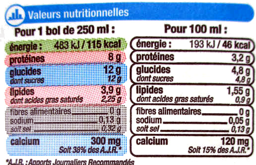 Lait 1/2 écrémé - Nutrition facts - fr