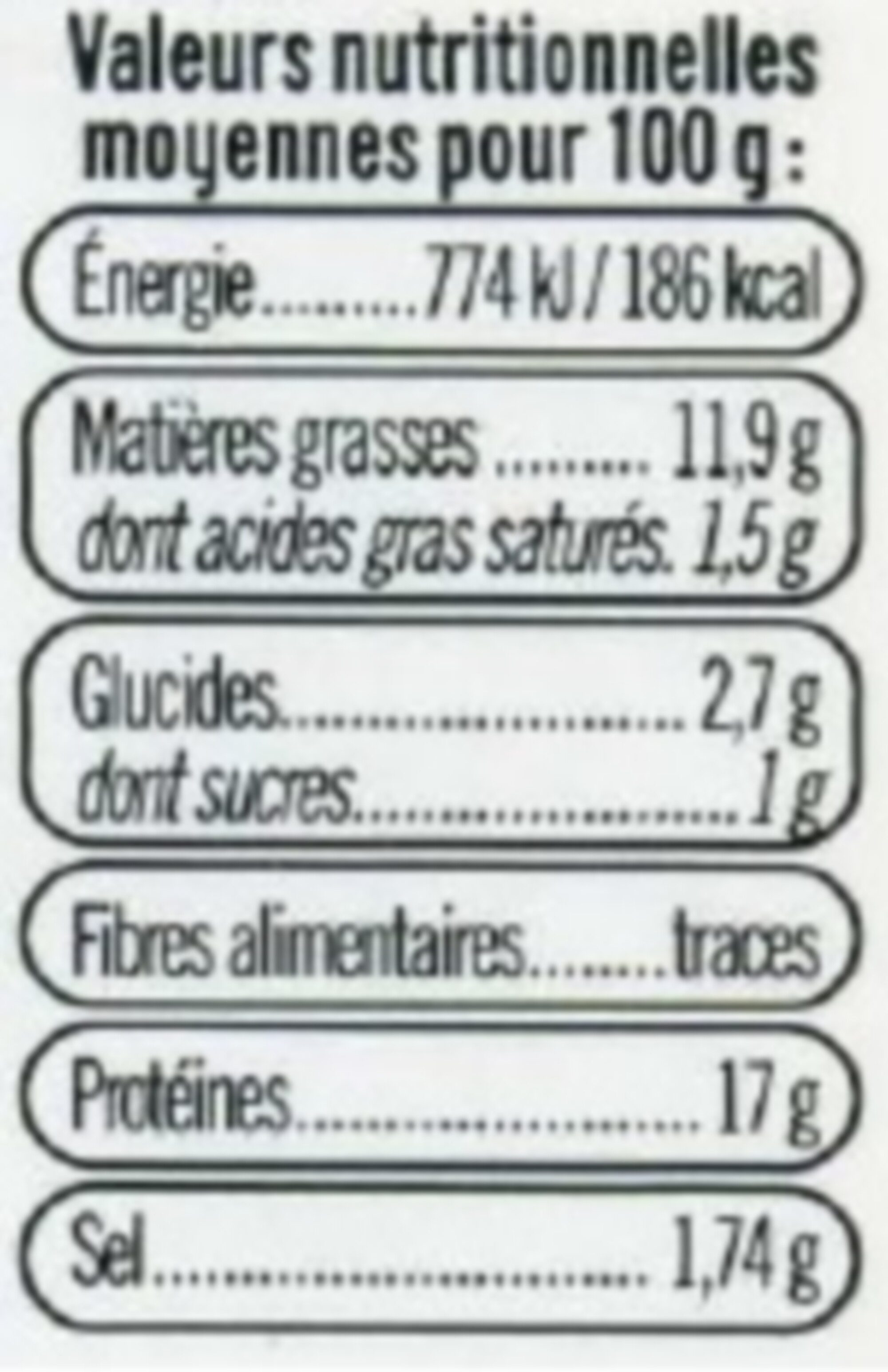 Crevette décortiquée marinée persillade - Nutrition facts - fr