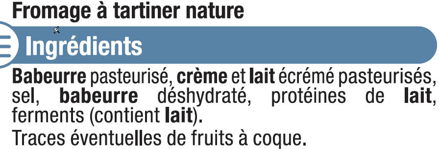 Fromage à tartiner nature 5% de MG - Ingredients - fr