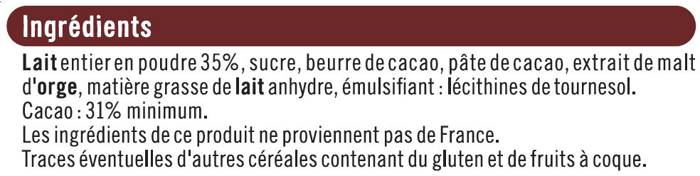Chocolat au lait dégustation douceur - Ingredients - fr