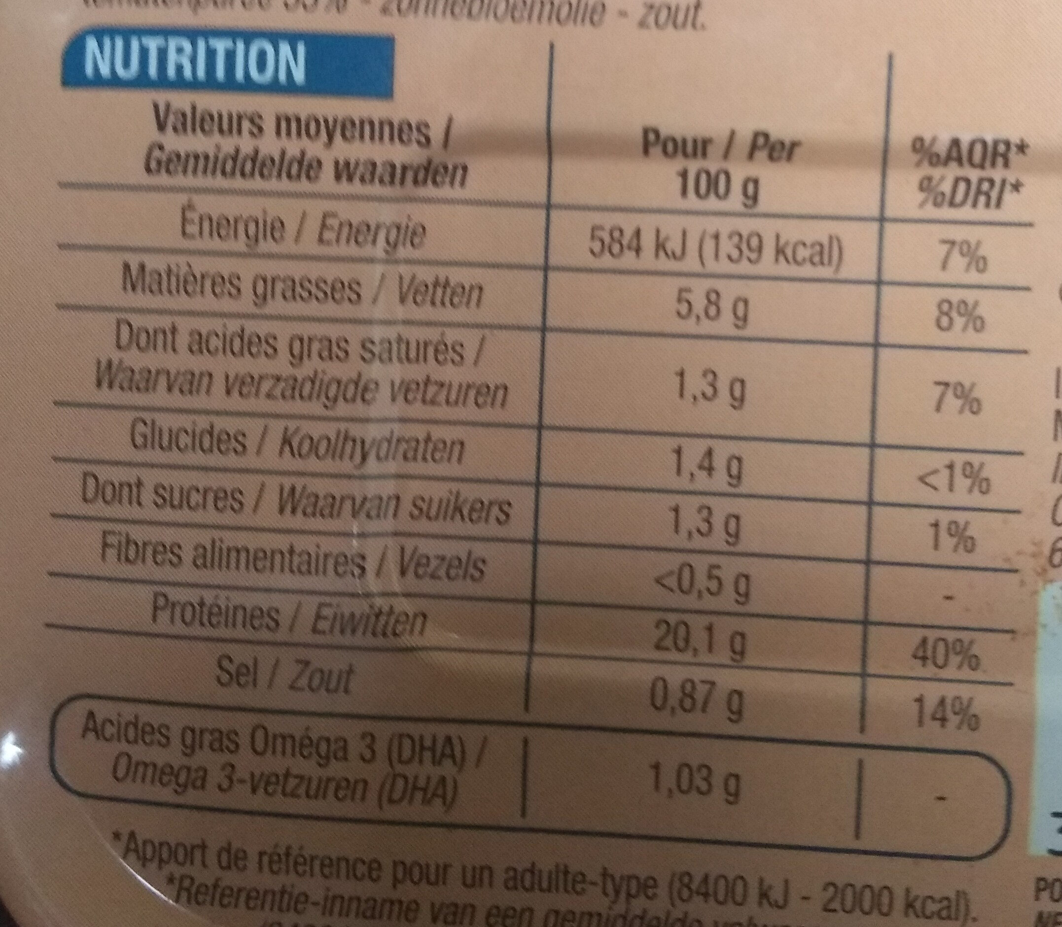 Sardines à la tomate - Nutrition facts - fr