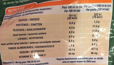 Oranges à jus - Nutrition facts - fr