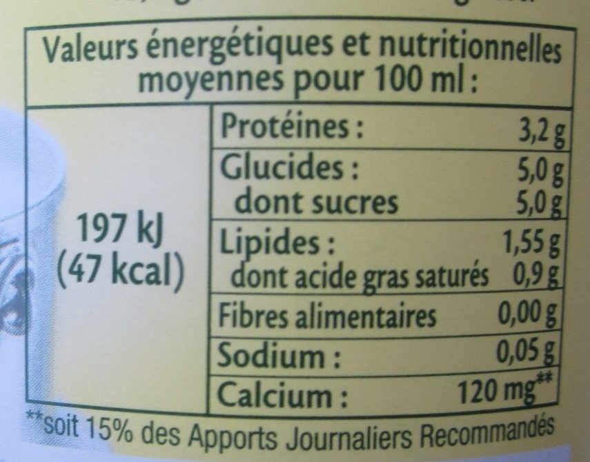 Lait demi-écrémé bio - Nutrition facts - fr