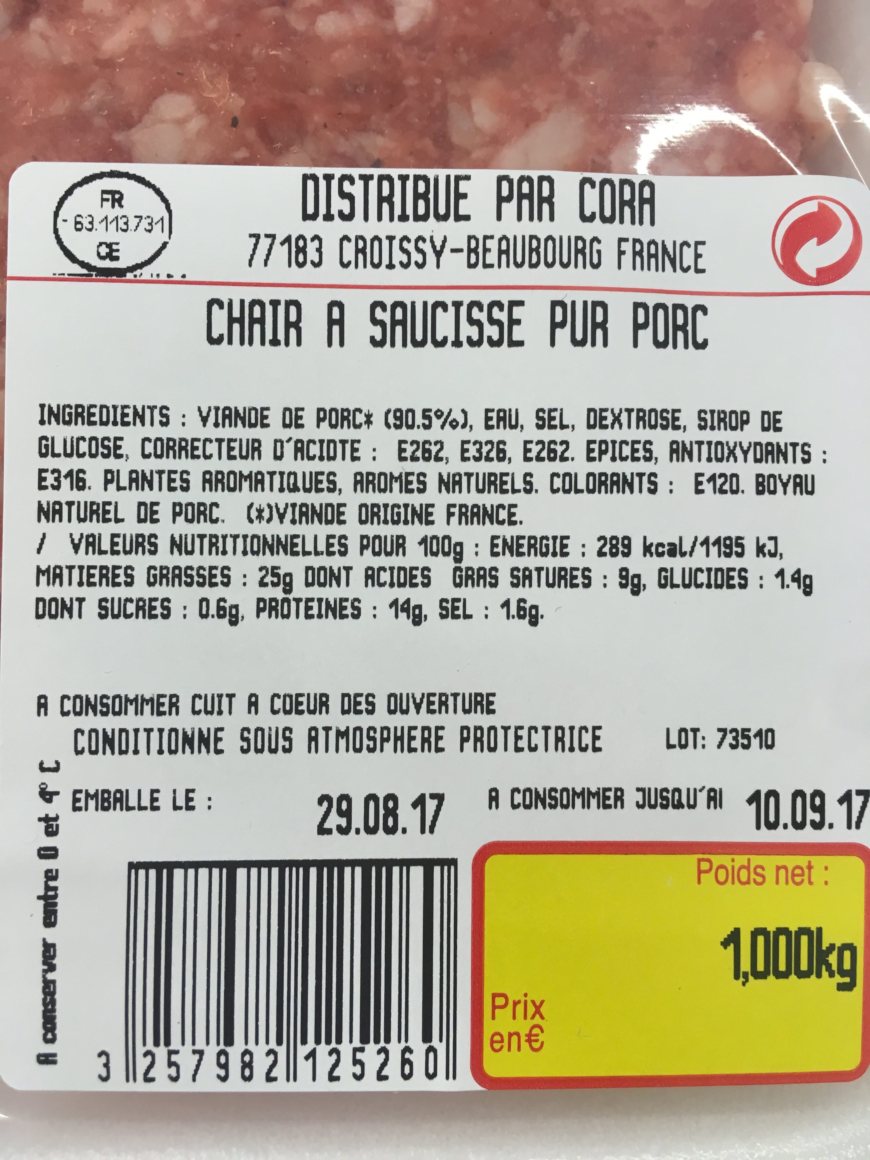 Chair Pur Porc - Ingredients - fr