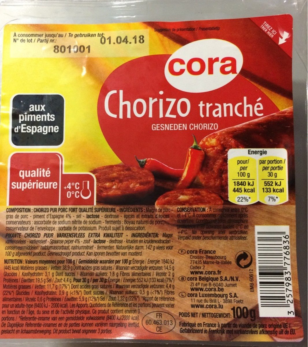 Chorizo tranché - Product - fr