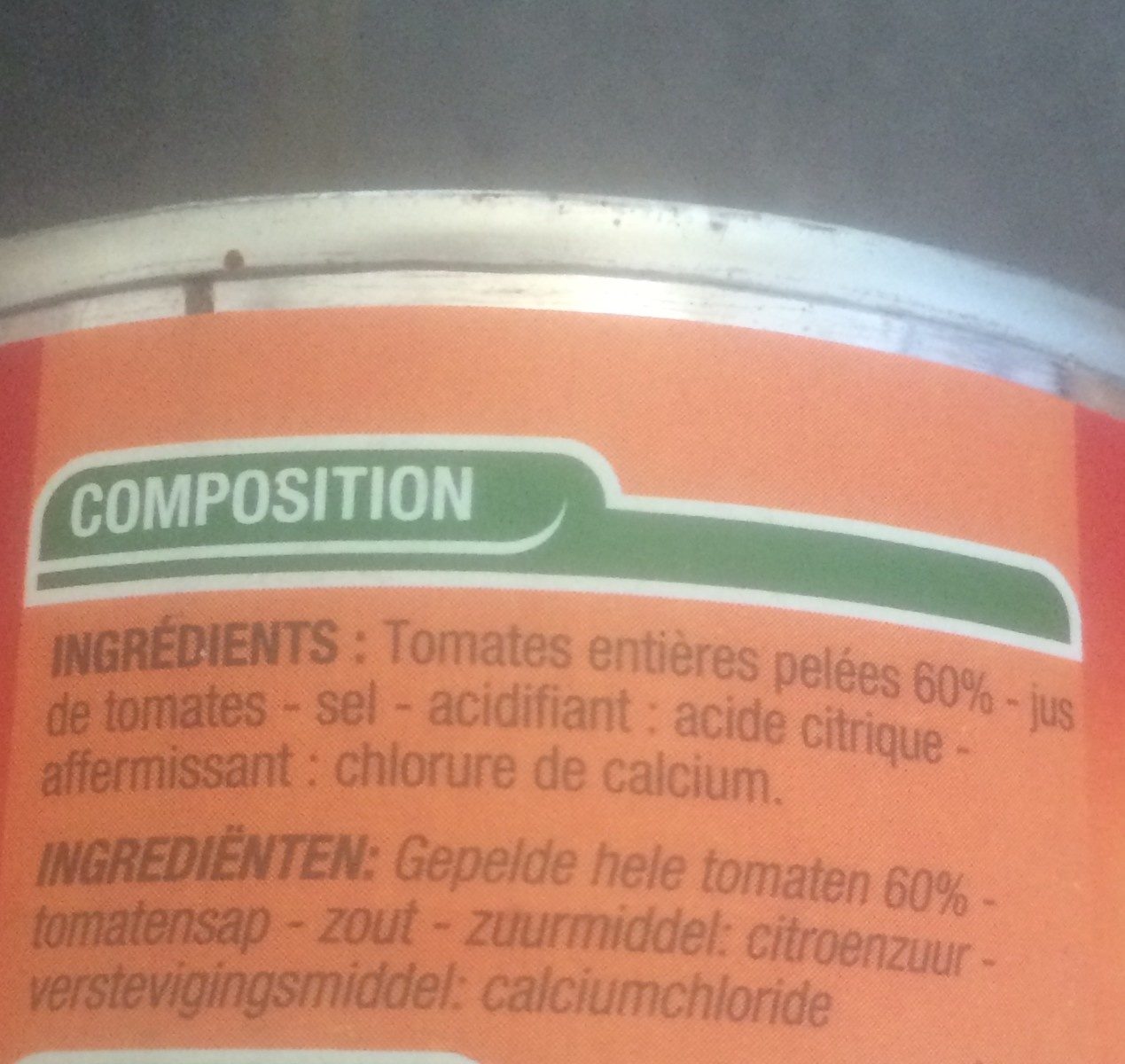 Tomates Entières Pelées au Jus - Ingredients - fr