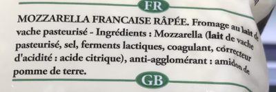 Mozzarella Rapé - Ingredients