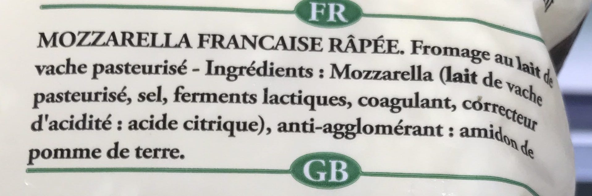 Mozzarella Rapé - Ingredients - fr