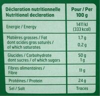 Lentilles vertes de France - Nutrition facts - fr