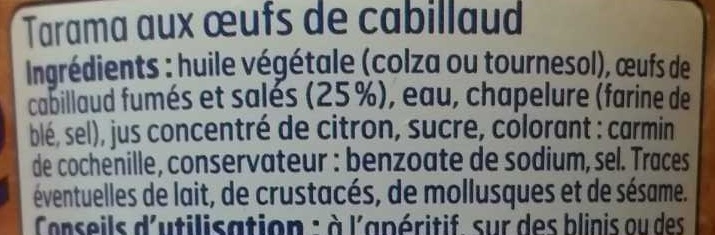 Tarama aux œufs de cabillaud (25 %) - Ingredients - fr