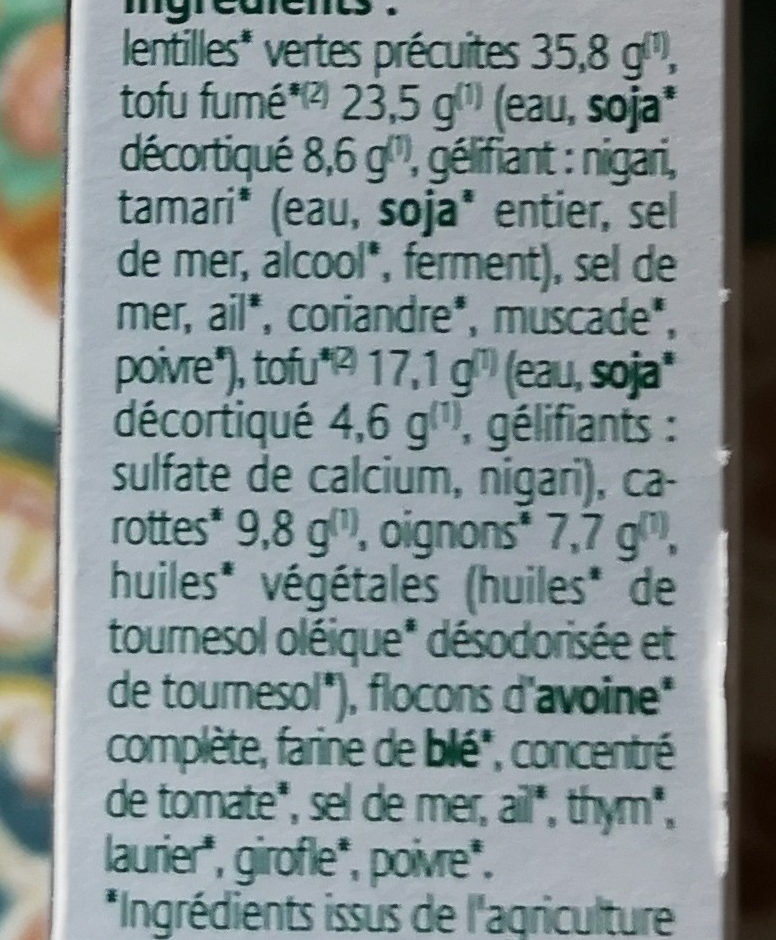 Croc Tofou Lentilles carottes - Ingredients - fr