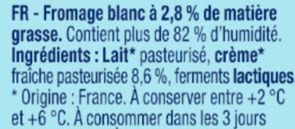 Fromage blanc nature 2,8% MG - Ingredients - fr
