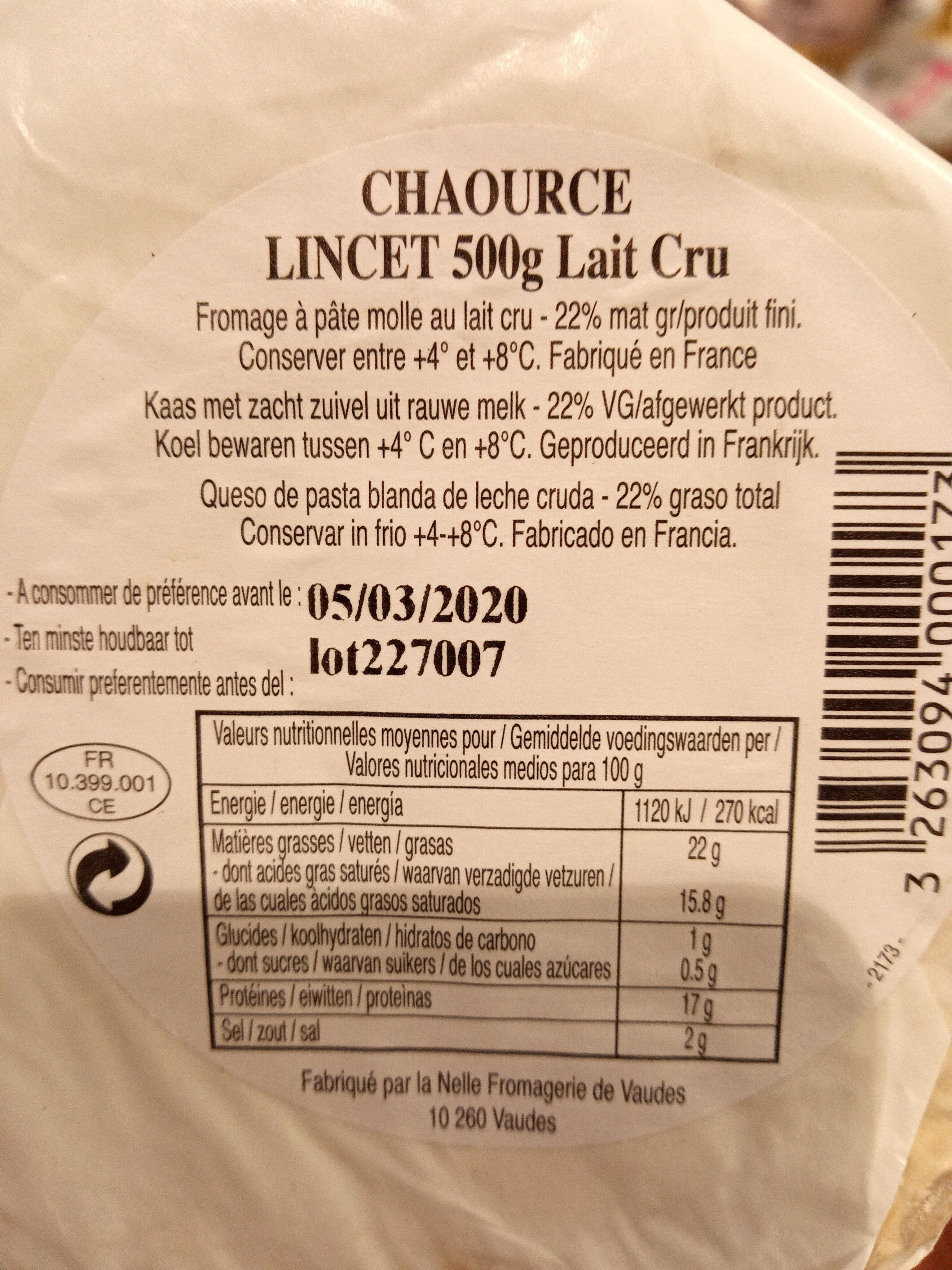 Chaource - Ingredients - fr