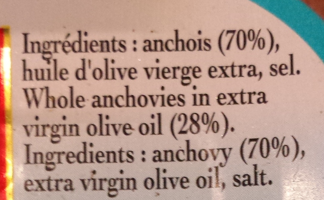Anchois entiers à l'huile d'olive vierge extra - Ingredients - fr