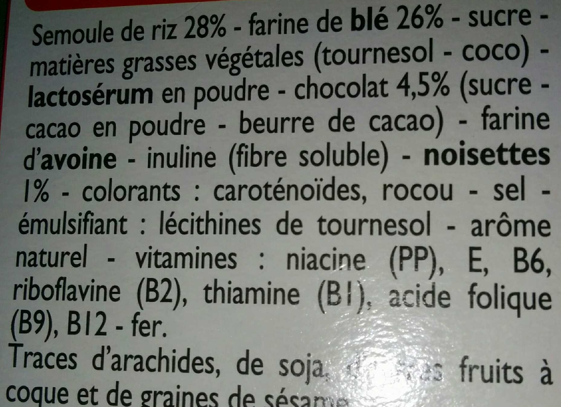 Top cao - Fourrage chocolat noisette - Ingredients - fr