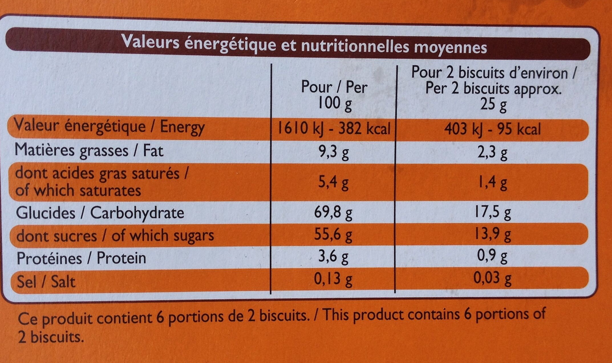 Biscuits fourrés orange - Nutrition facts - fr