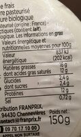 Fromage frais de chèvre - Nutrition facts - fr