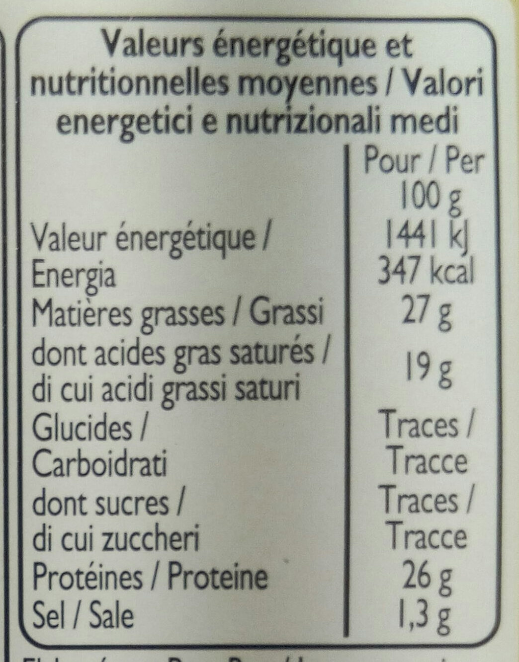 Maasdam - Nutrition facts - fr