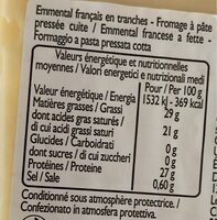 Emmental (28,5% MG) x 9 tranches  - 200 g - Leader Price - Nutrition facts - fr