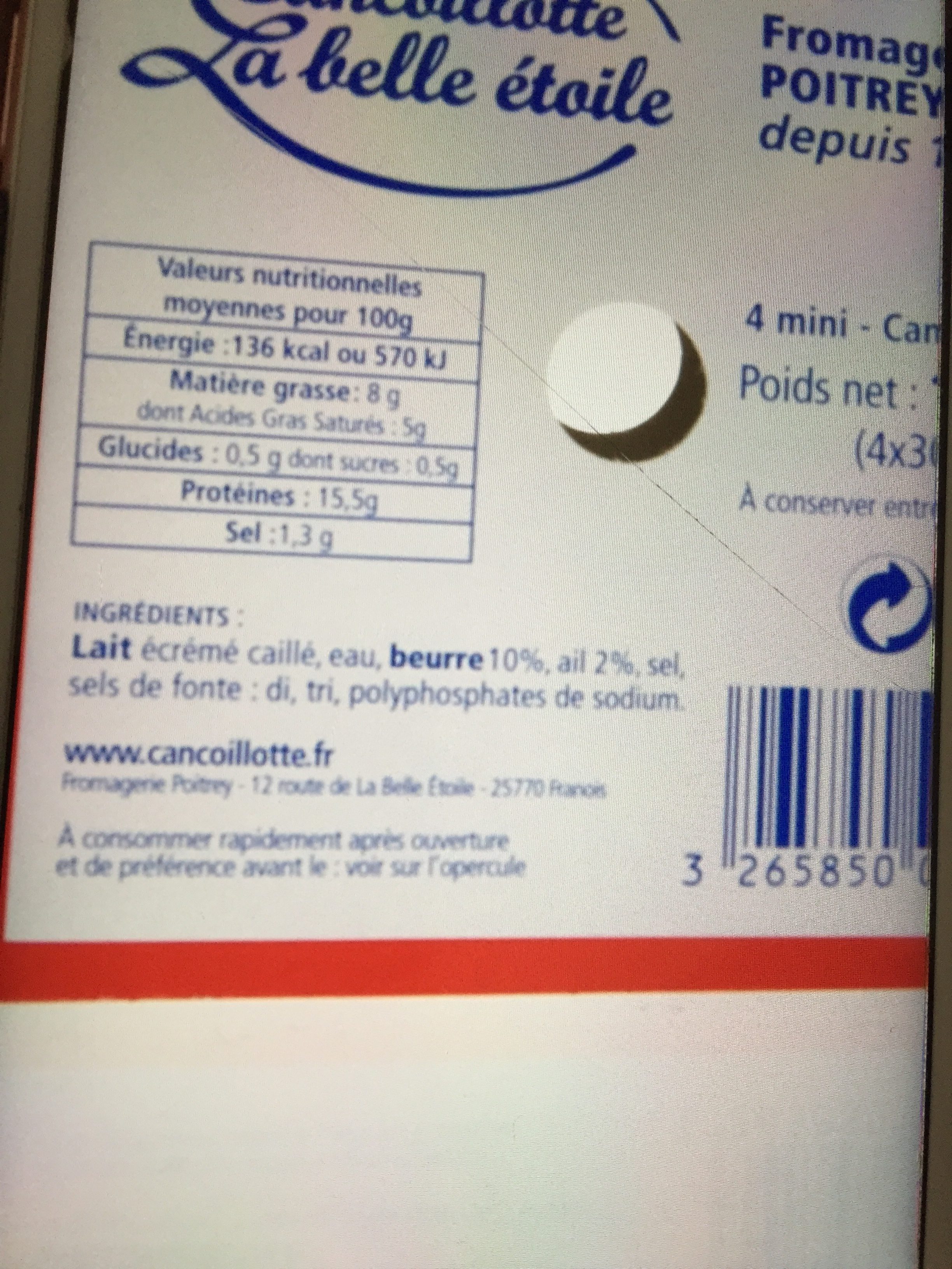 Cancoillotte Portion Ail 4x30g - Nutrition facts - fr