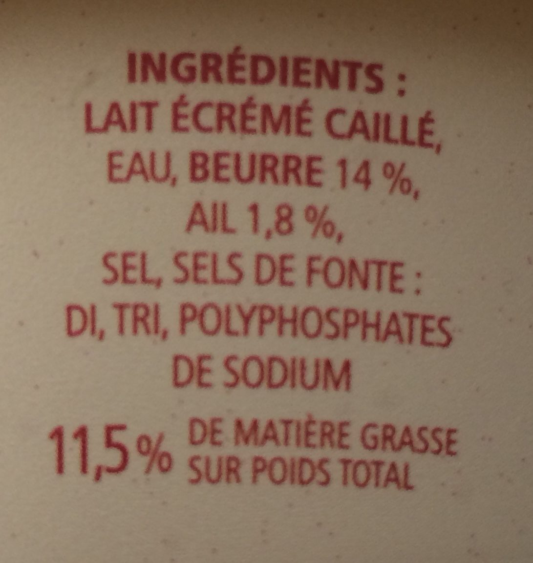 Cancoillotte ail rose - Ingredients - fr