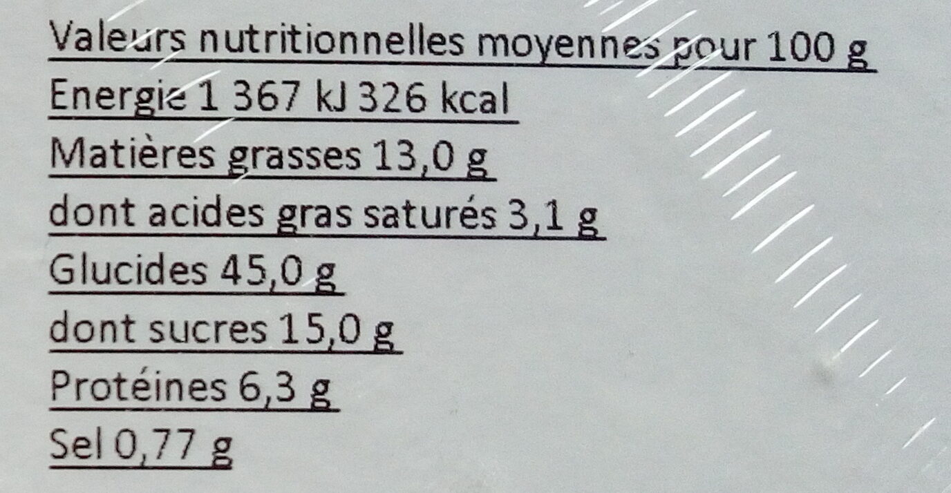 Tarte aux framboises - Nutrition facts - fr