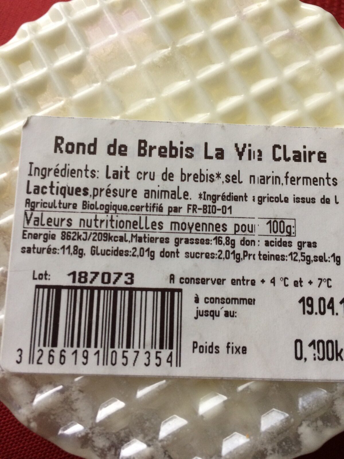 Fromage rond de brebis - Ingredients - fr